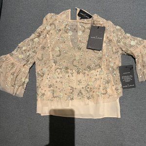 Needle & Thread embellished light pink tulle top